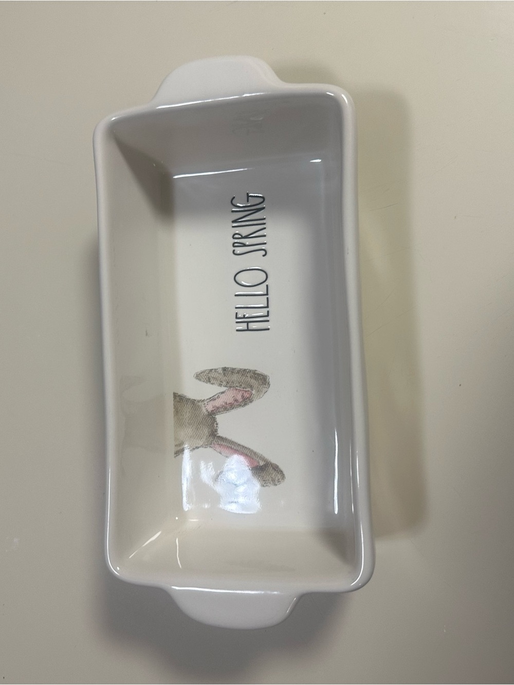 Rae Dunn White Ceramic Spring Dish with Bunny Accent